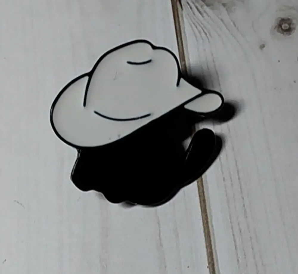 Cute Black Cowboy Cat Pin Kitty Lapel Hat Funny Brooch